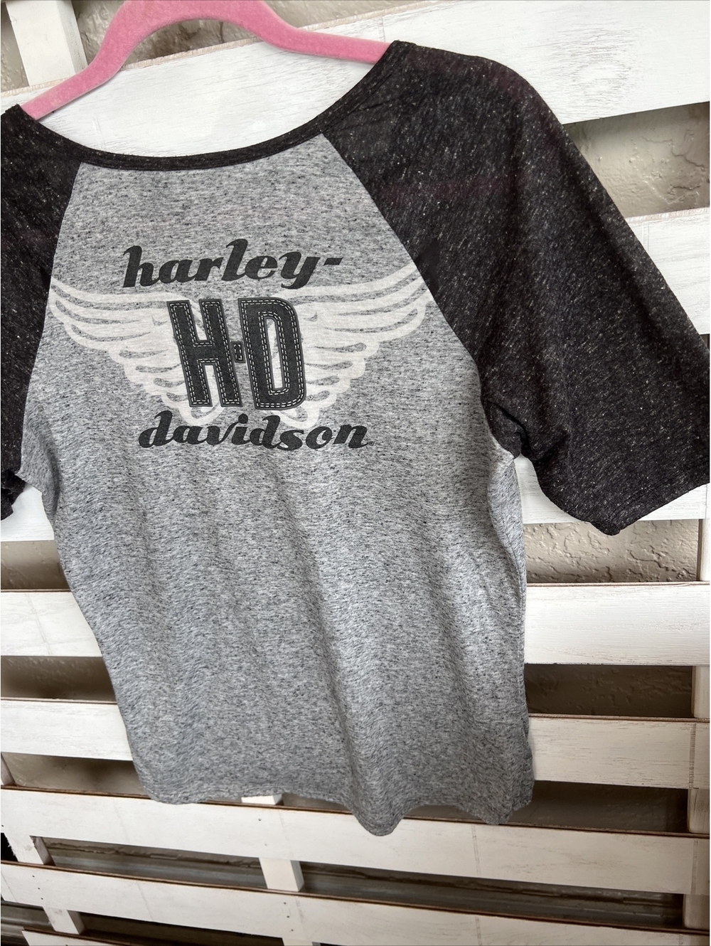 Harley Davidson 3/4 Sleeves Women’s L Henley Gray Linen Blend Tee
